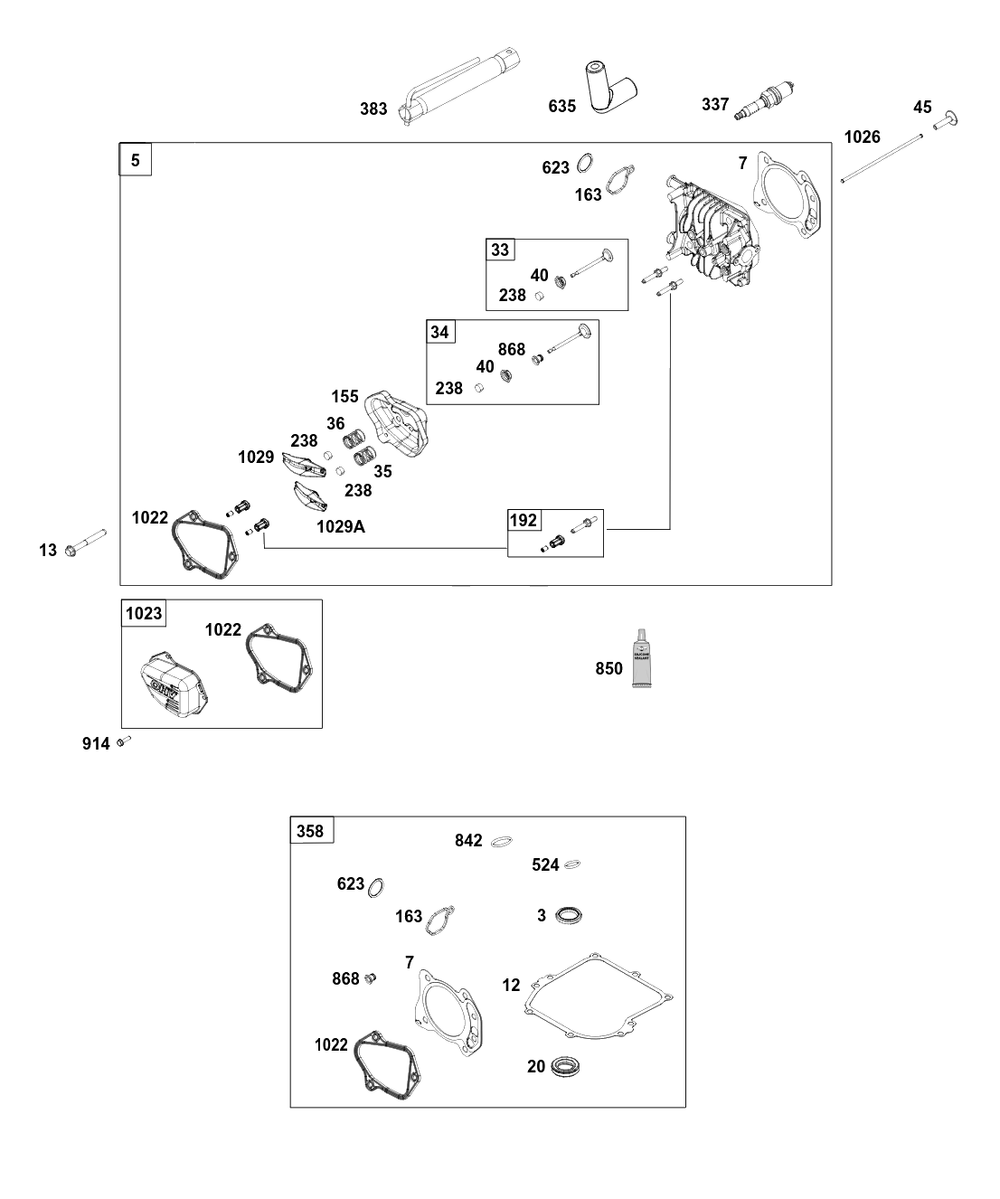 Cylinder Head Group Diagram and Parts List for 093J02-0166-F1 020000 - 09Z999 Briggs and Stratton Engine